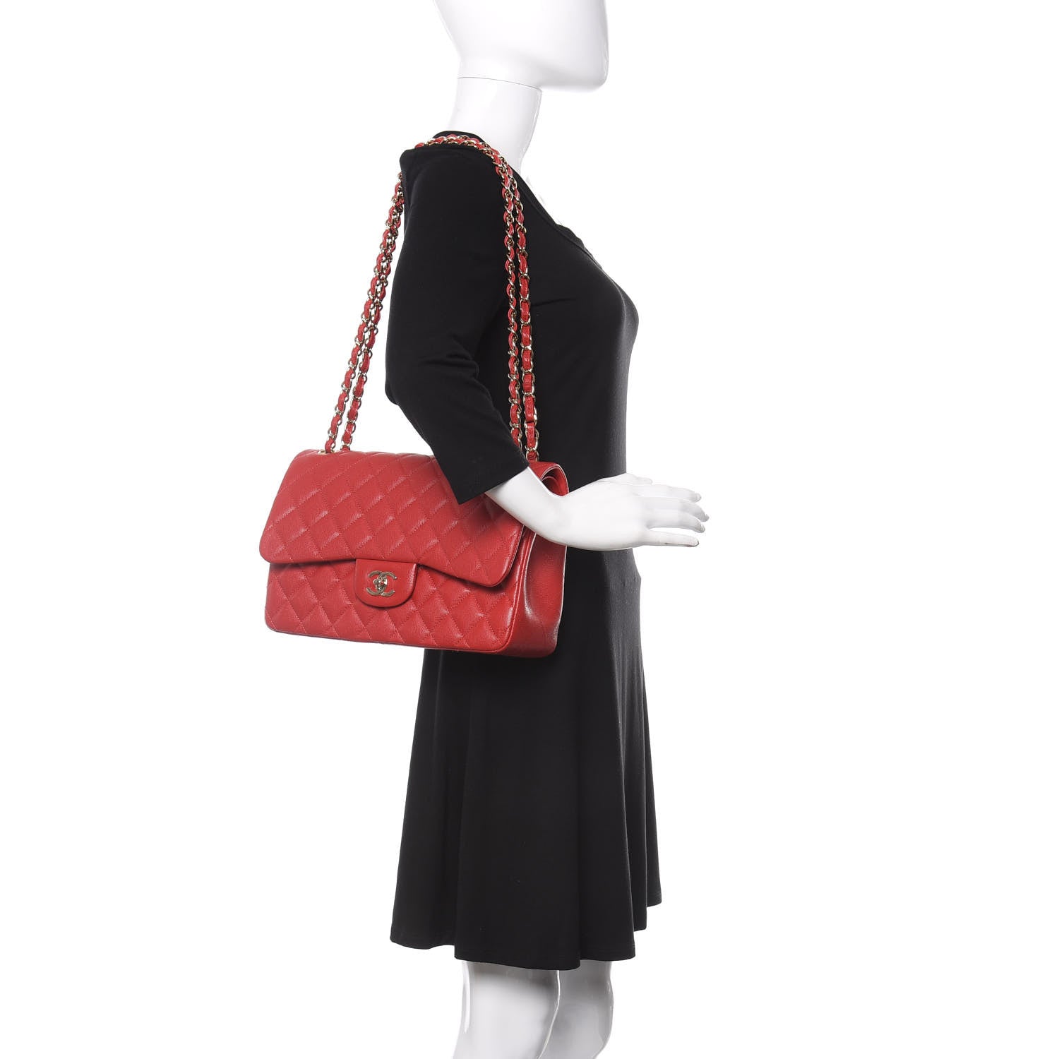 Chanel Caviar Quilted Jumbo Double Flap Red 2 of 11