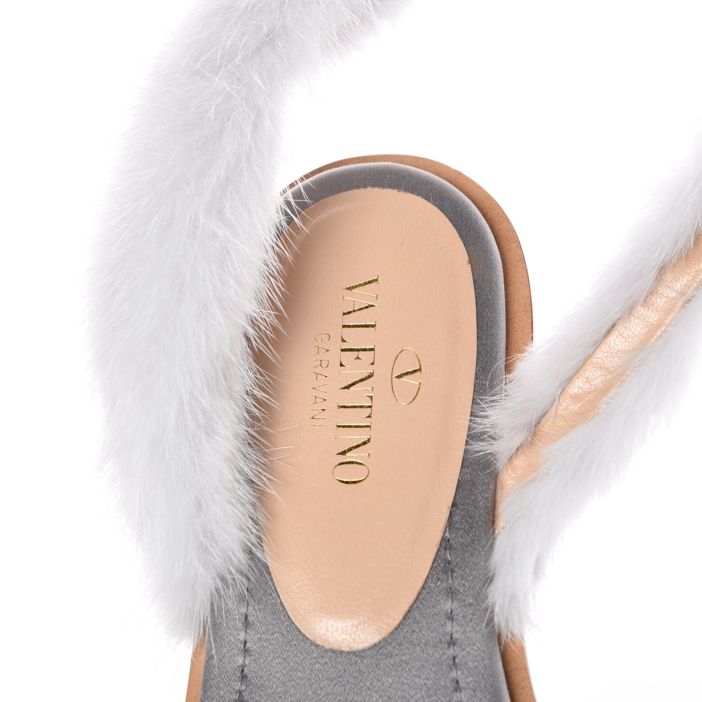 Mink Fur Ankle Wrap Flat Sandals 37.5 Grey