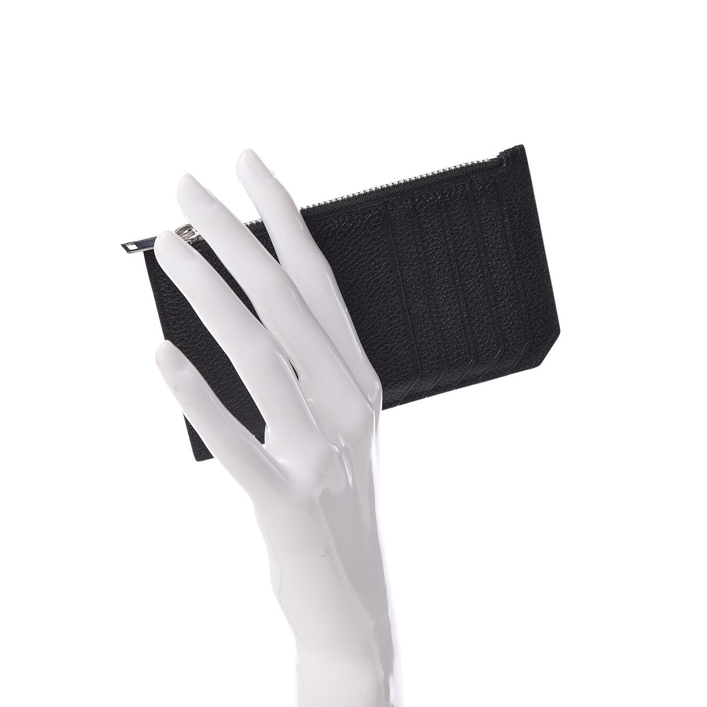 Grained Calfskin 5 Fragments Zip Pouch Card Holder Black