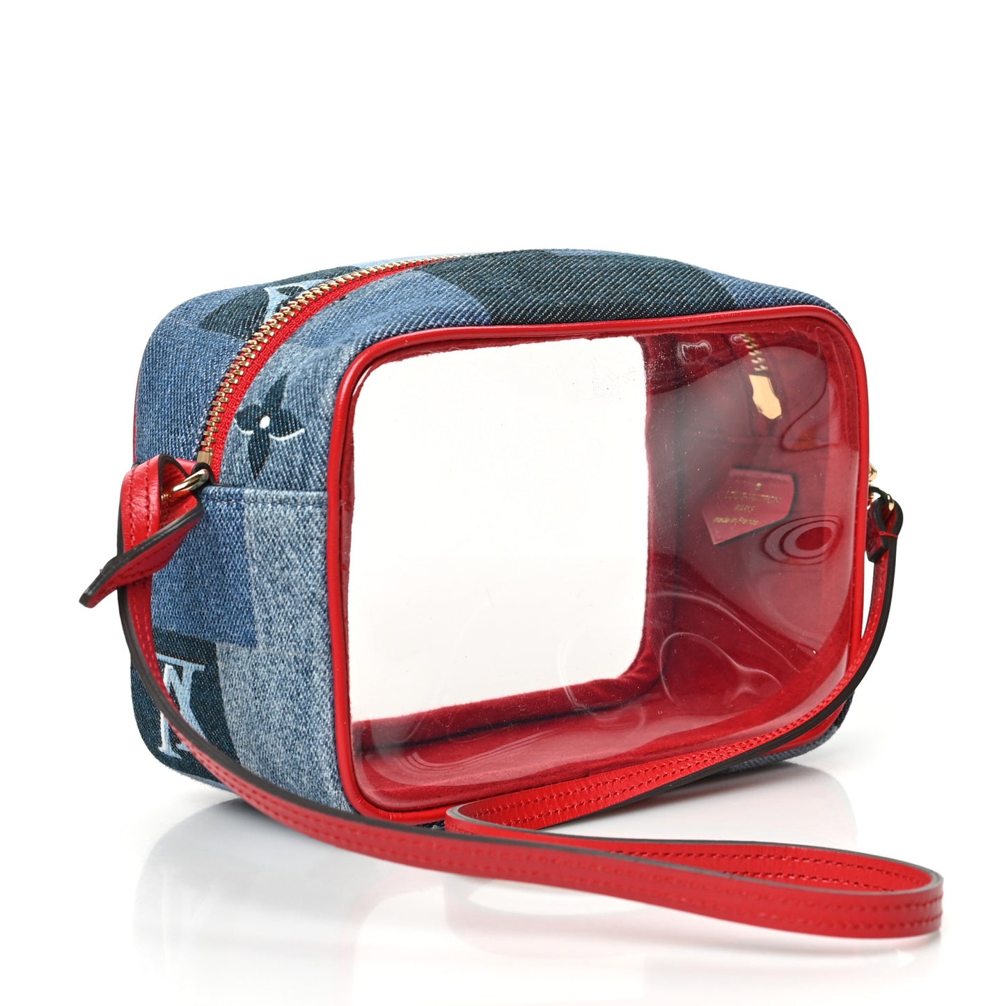 Denim Damier Monogram Patchwork PVC Beach Pouch Blue Rouge