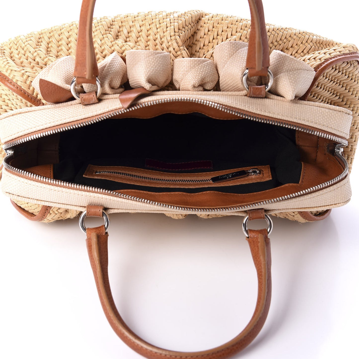 Raffia Lacca Fleur Frame Satchel Natural