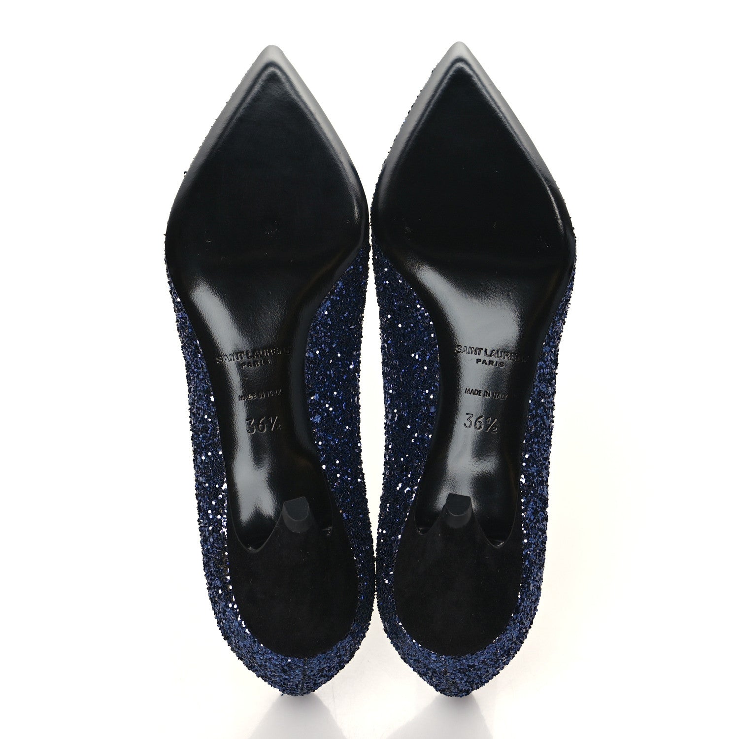 Saint Laurent Charlotte Glitter Point-toe Kitten-Heel Pumps 36.5 Blue 5 of 9