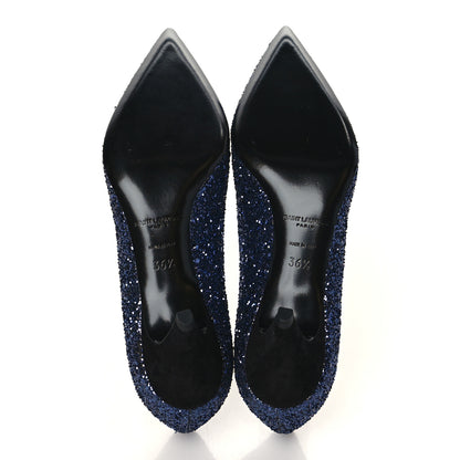 Saint Laurent Charlotte Glitter Point-toe Kitten-Heel Pumps 36.5 Blue 5 of 9
