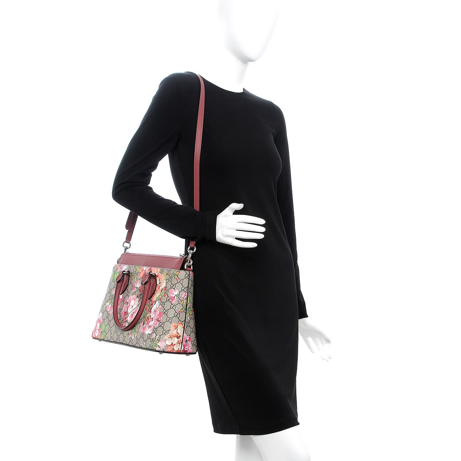 Gucci GG Supreme Monogram Blooms Small Zip Top Tote Beige Multicolor Dry Rose 2 of 10