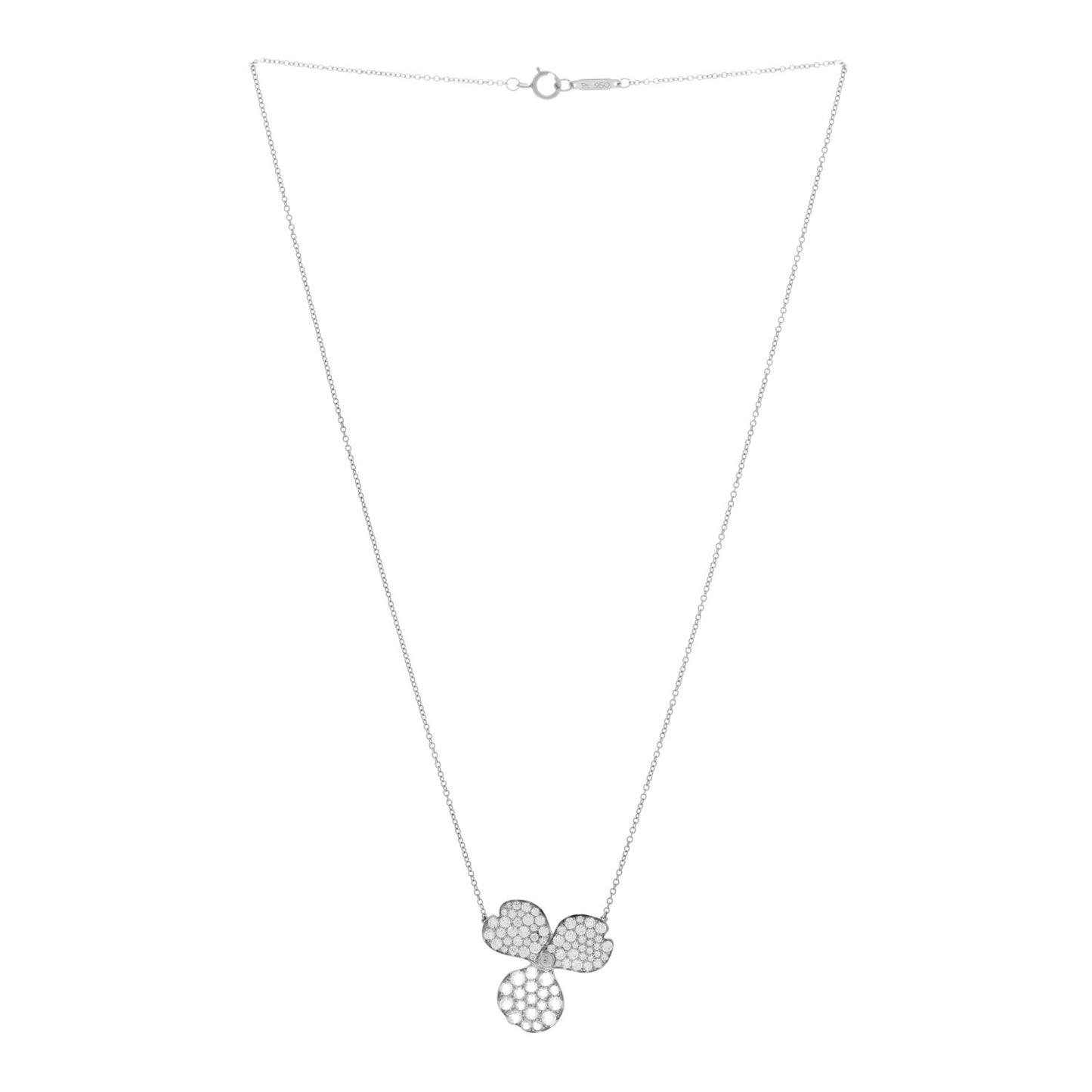 Platinum Diamond Large Paper Flowers Pave Pendant Necklace