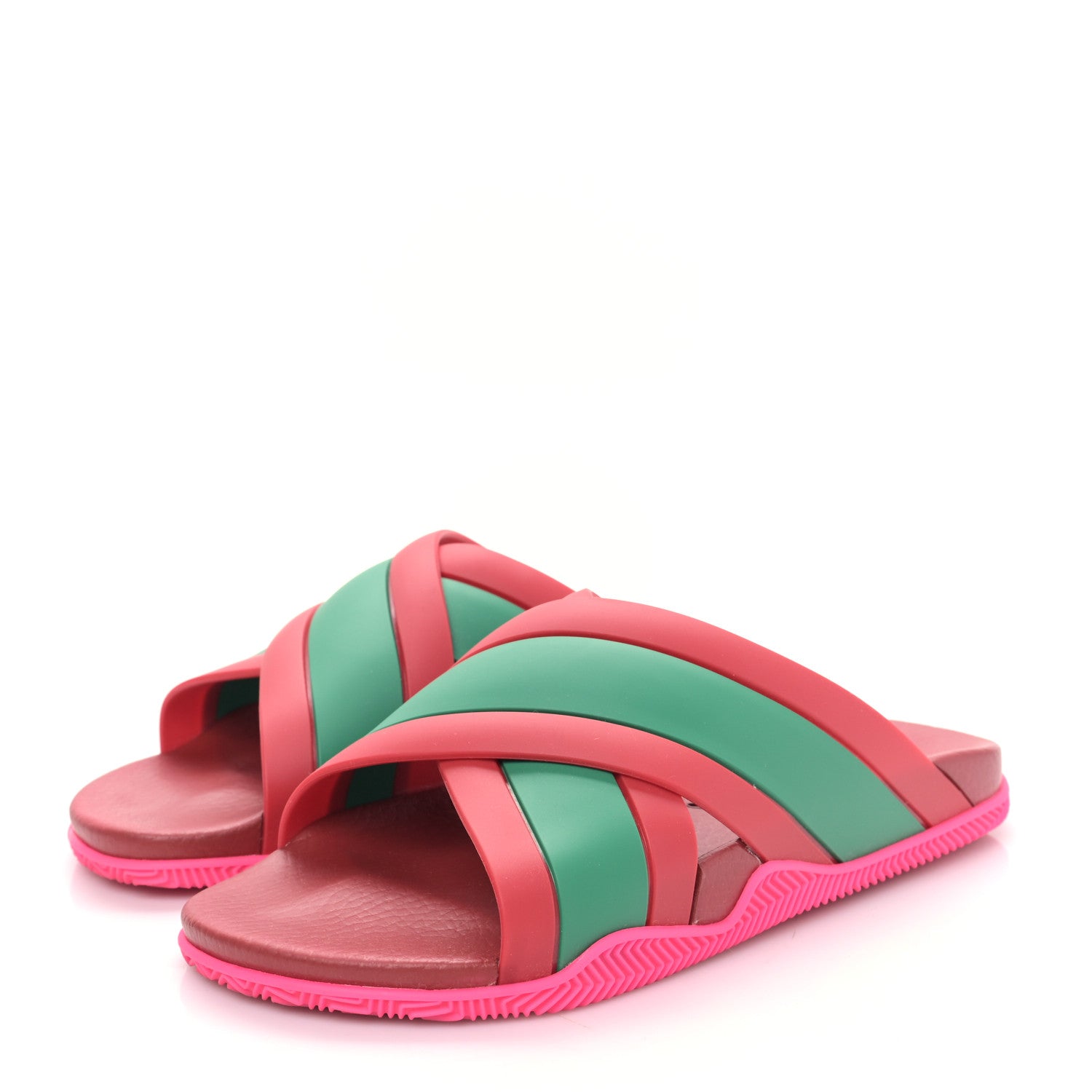 Gucci Rubber Web Womens Criss Cross Slide Sandals 40 Coral New Shamarock 3 of 8