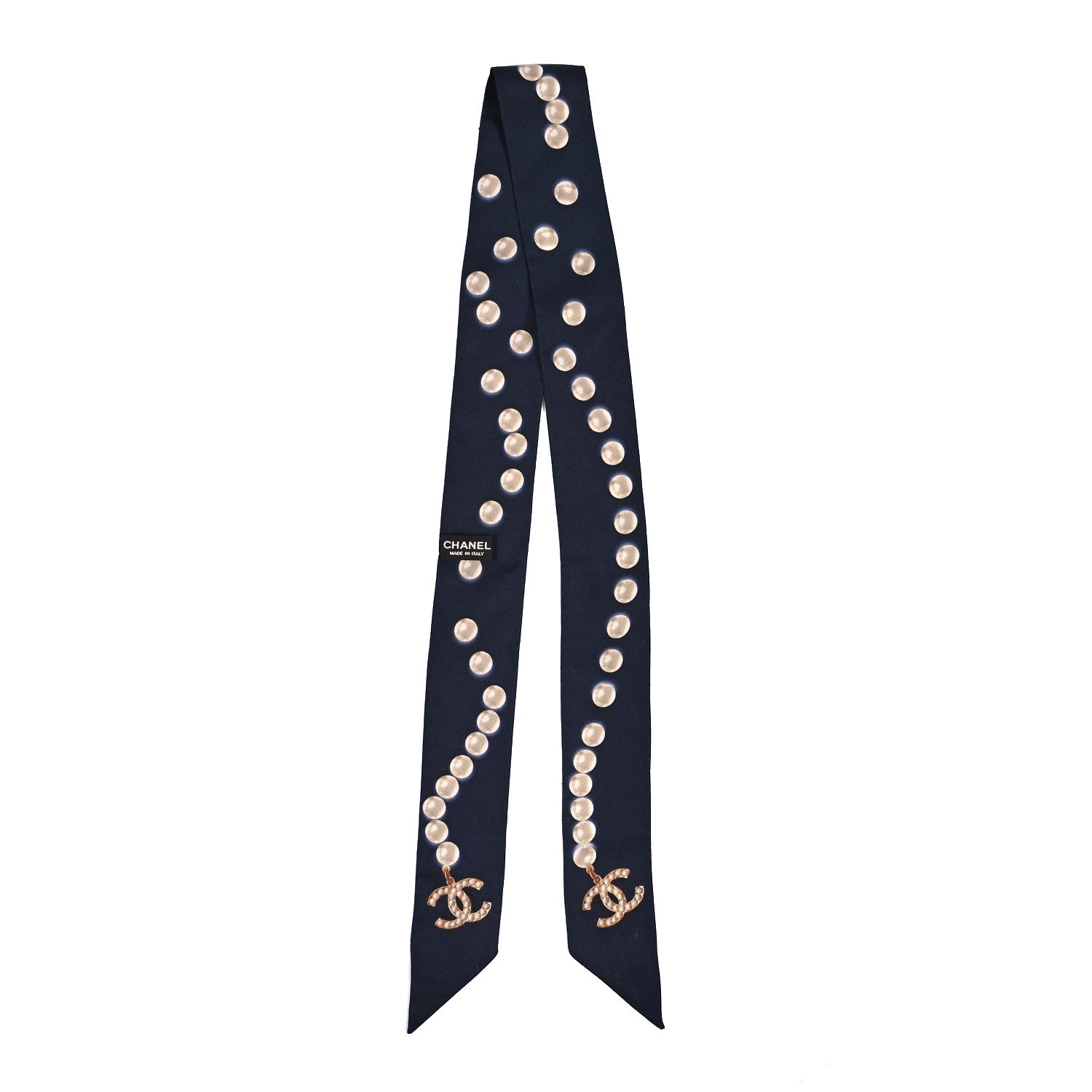 Chanel Silk Pearl CC Slim Bandeau Scarf Dark Navy 2 of 4