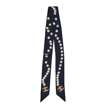 Chanel Silk Pearl CC Slim Bandeau Scarf Dark Navy 2 of 4