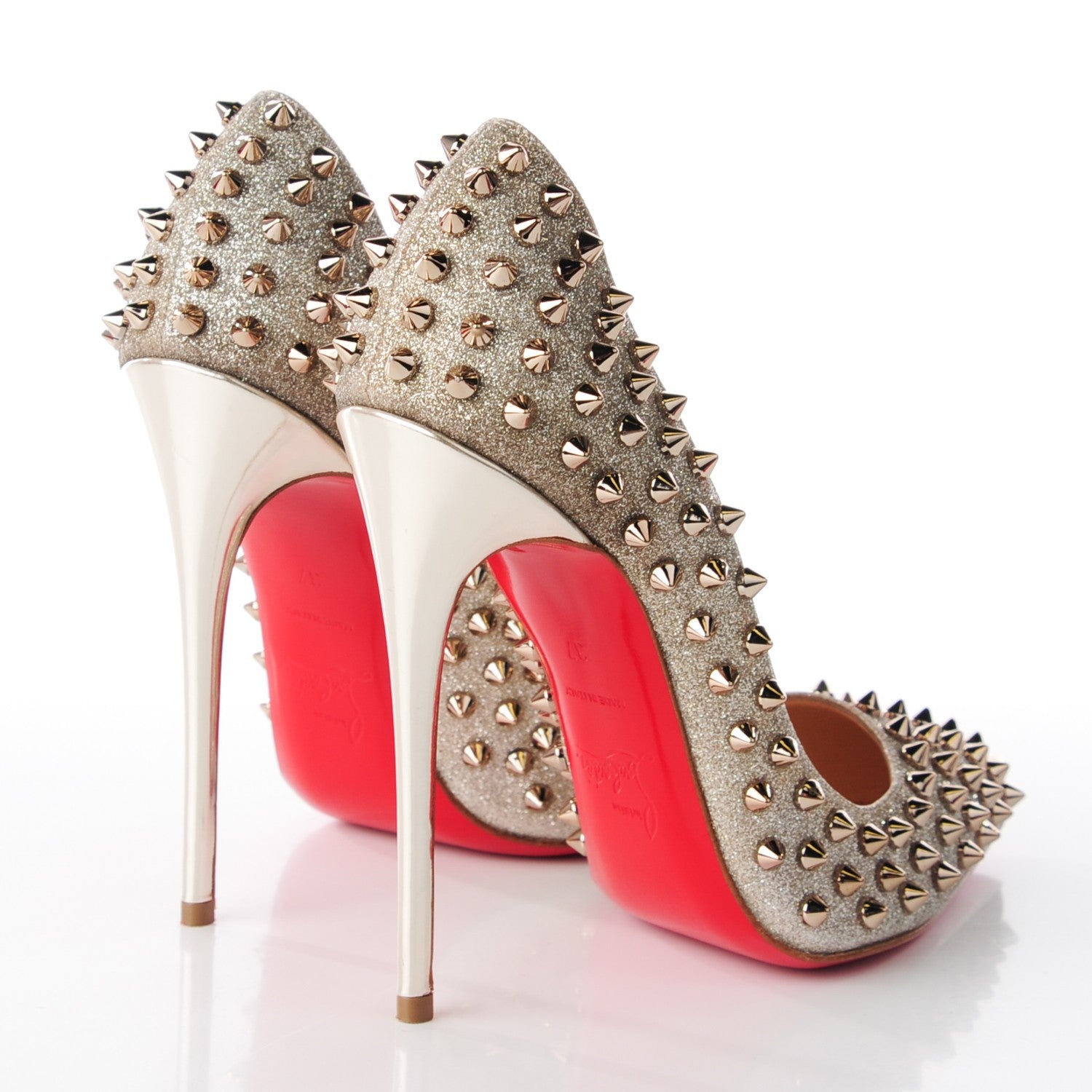 Christian Louboutin Glitter Mini Specchio Follies Spikes 120 Pumps 37 Colombe 4 of 7