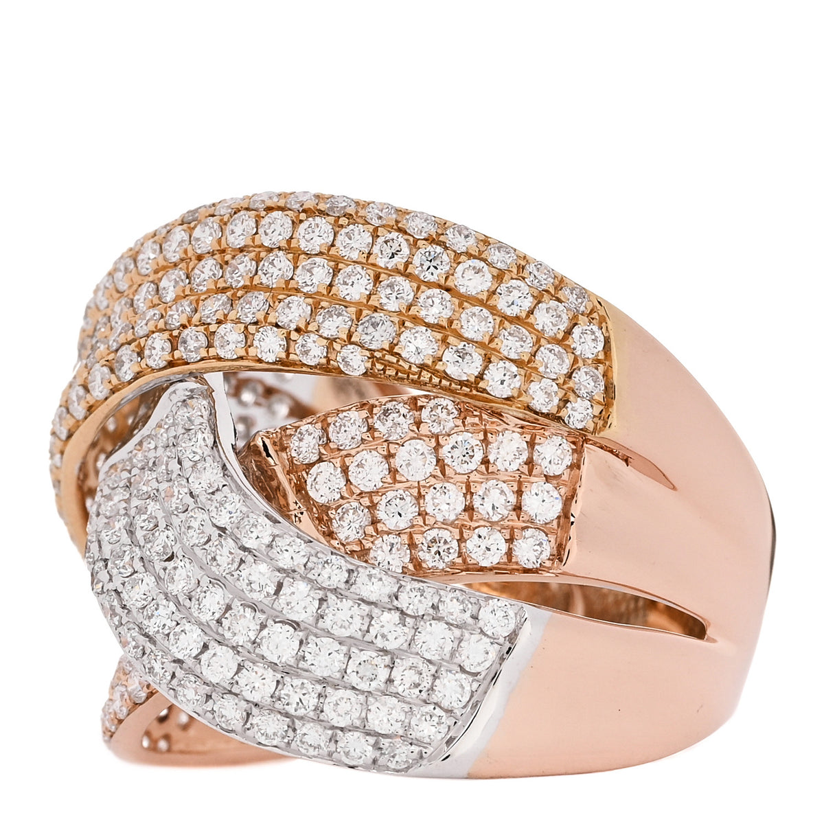 Parker & West by FASHIONPHILE 18K Rose White Gold Diamond 1.70ctw Three Row Crossover Ring 56 7.5 3 of 9