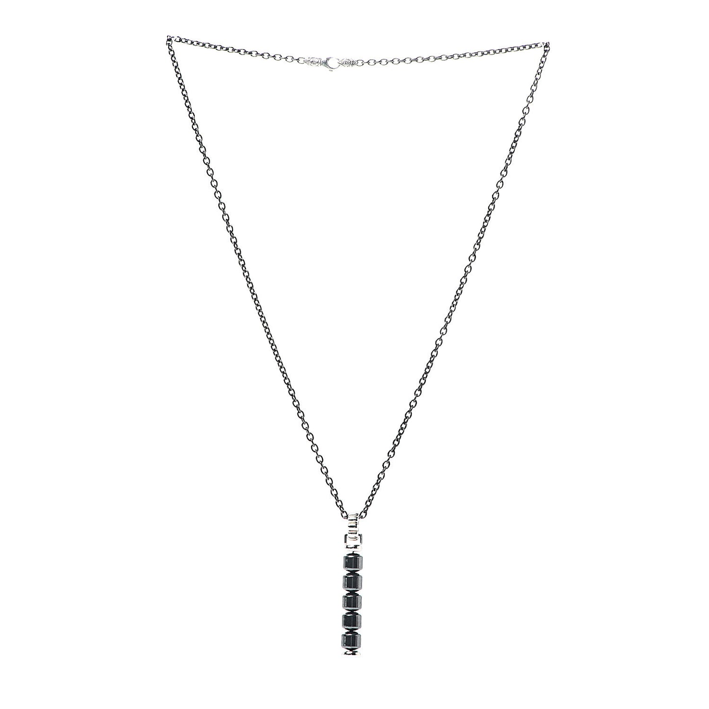 Titanium Sterling Silver Hematite Mens Drop Pendant Necklace