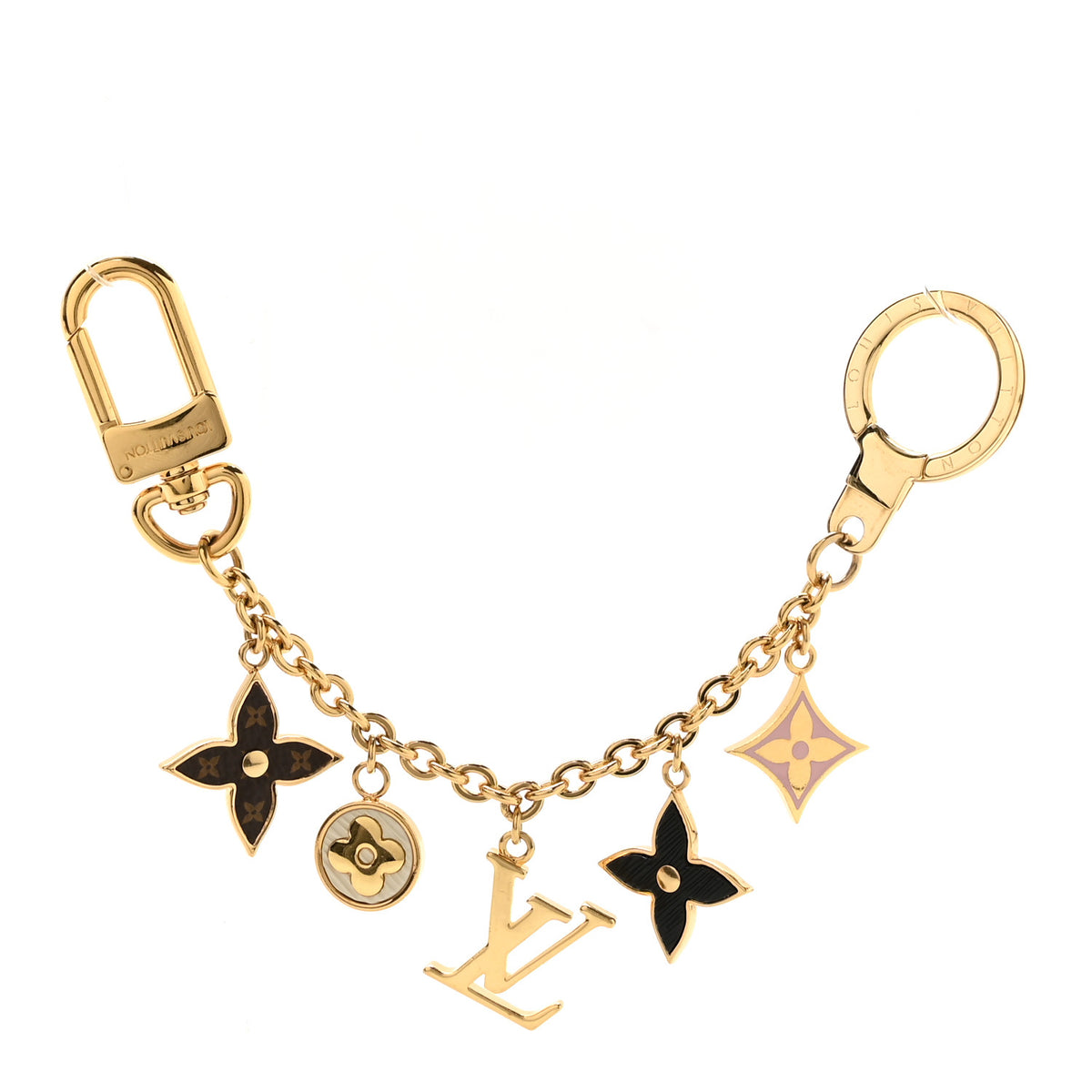 Brass Enamel Fleur De Monogram Bag Charm Chain Gold