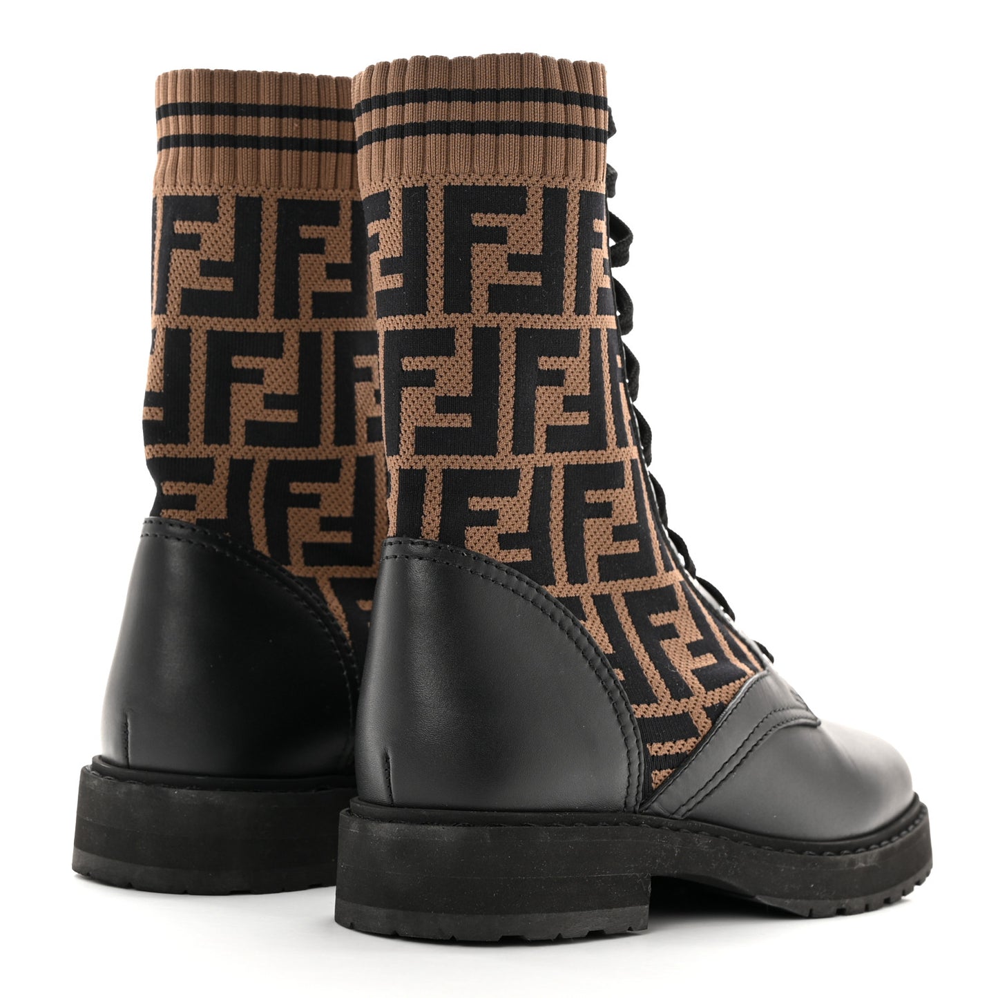 Calfskin Stretch Fabric FF Rockoko Biker Boots 36 Black Tobacco