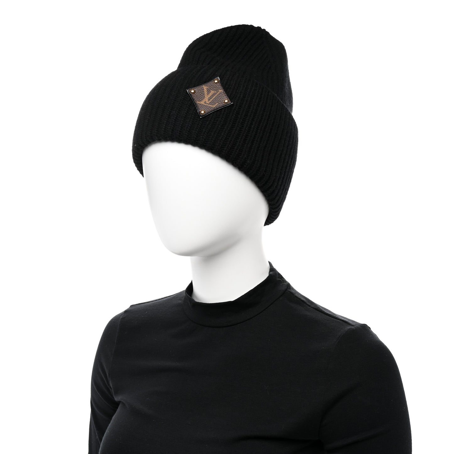 Wool LV initials Monogram Beanie Hat Black