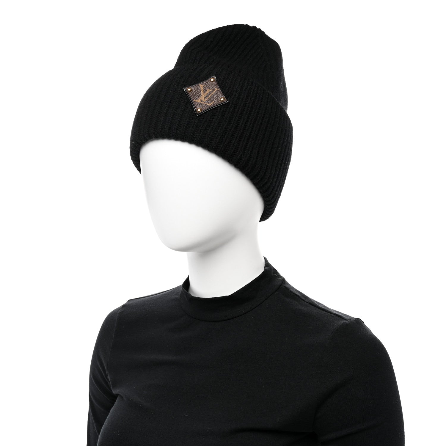 Louis Vuitton Wool LV initials Monogram Beanie Hat Black 2 of 5