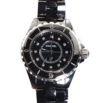 Chanel Stainless Steel Ceramic Diamond 33mm J12 Quartz Watch Black 1 of 6
