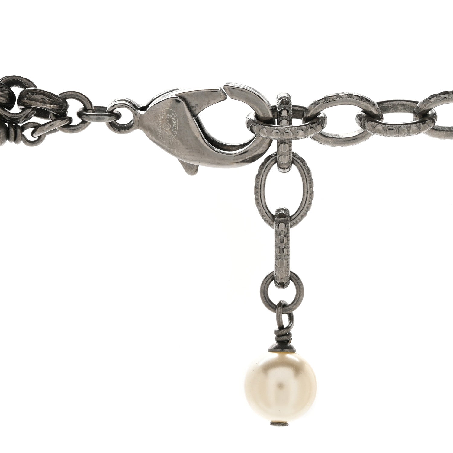 Chanel Pearl Crystal CC Double Strand Necklace Ruthenium 4 of 4