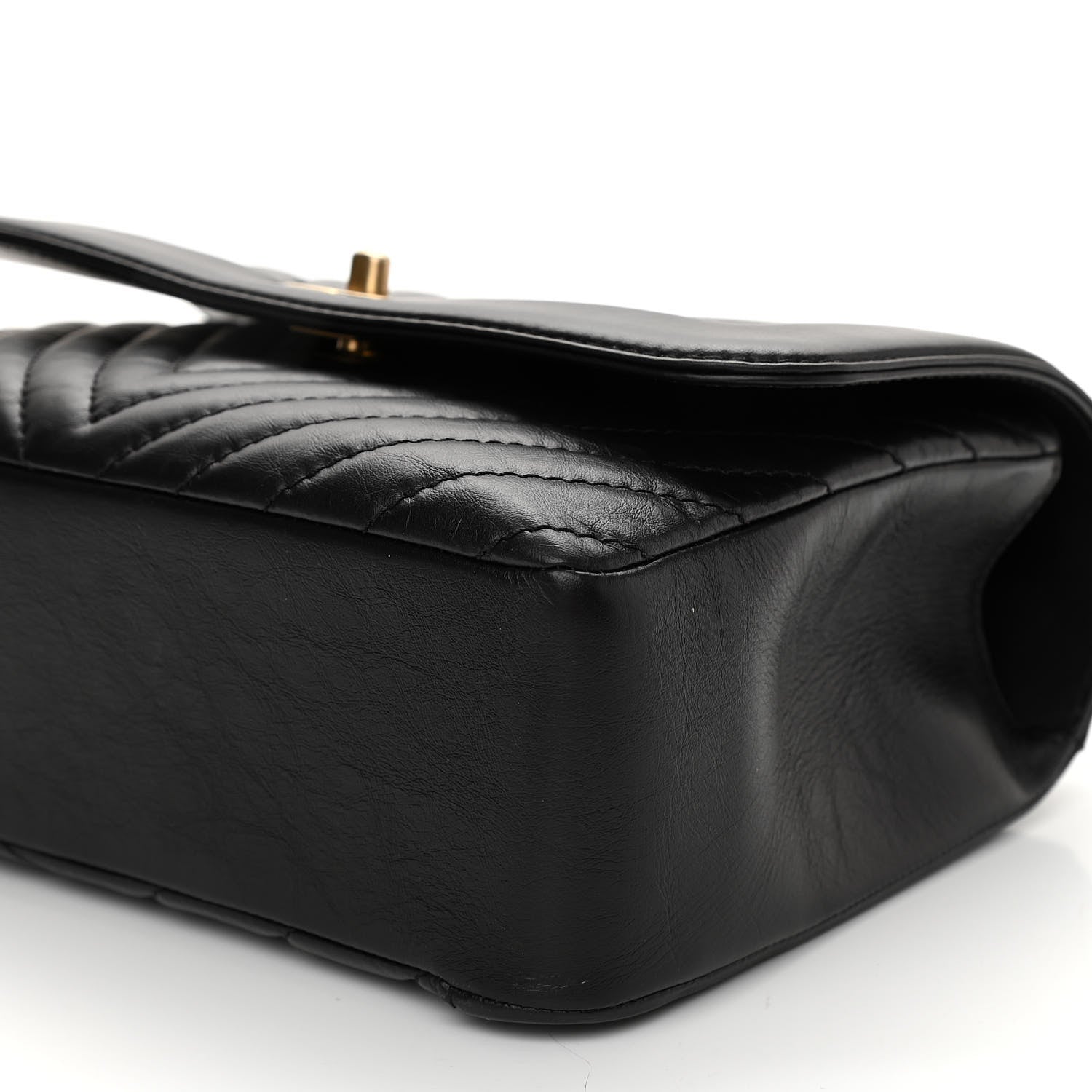 Chanel Calfskin Chevron Quilted Top Handle Flap Black 12 of 12