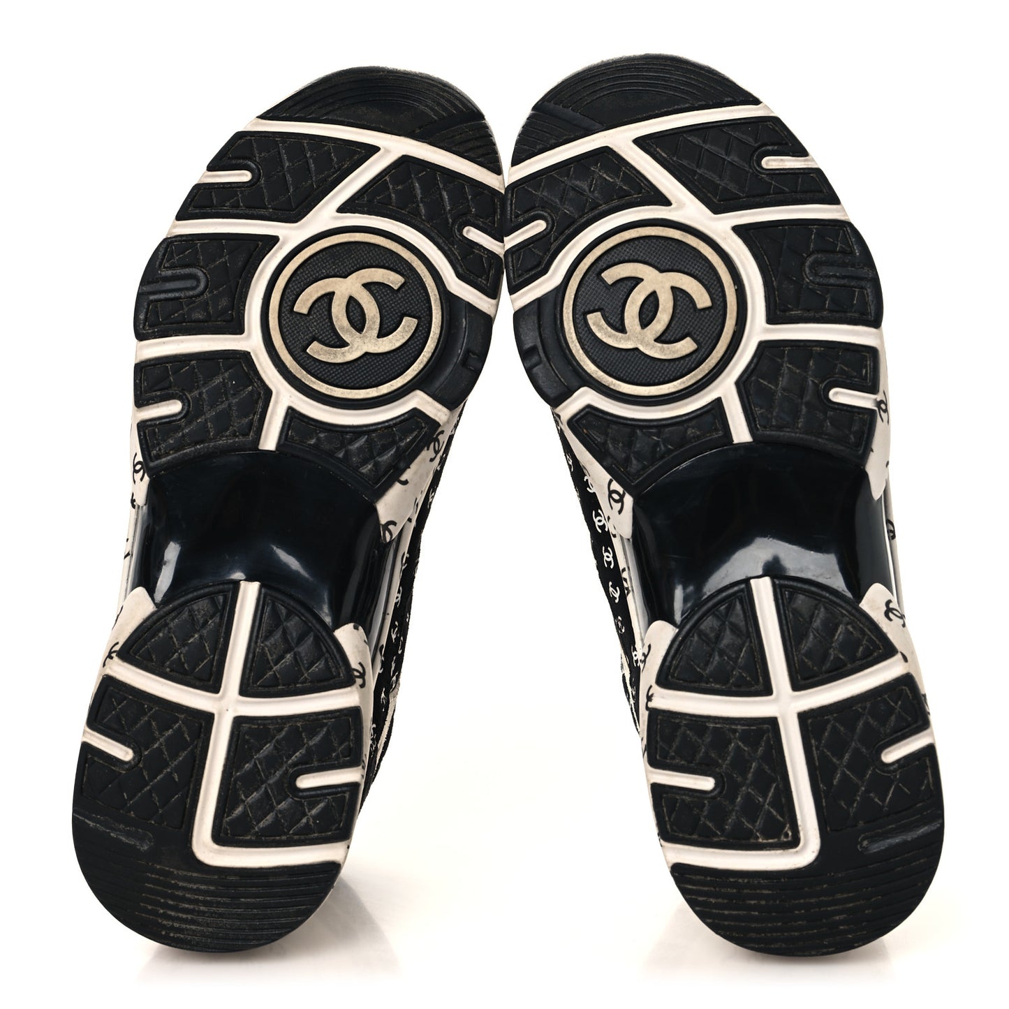 Nylon Suede Calfskin Printed CC Sneakers 37.5 White Black