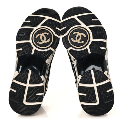 Chanel Nylon Suede Calfskin Printed CC Sneakers 37.5 White Black 6 of 10