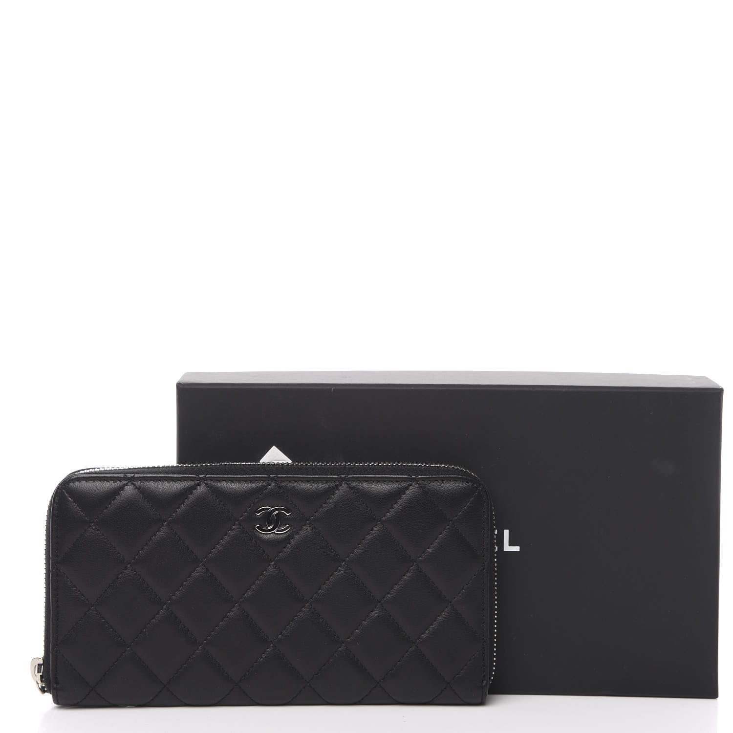 Chanel Lambskin Quilted Large Gusset Zip Around Wallet Black 9 of 9