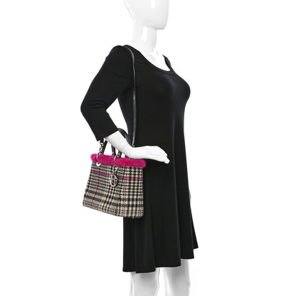 Christian Dior Tweed Crocodile Mink Plaid Medium Lady Dior Black Pink White 2 of 9