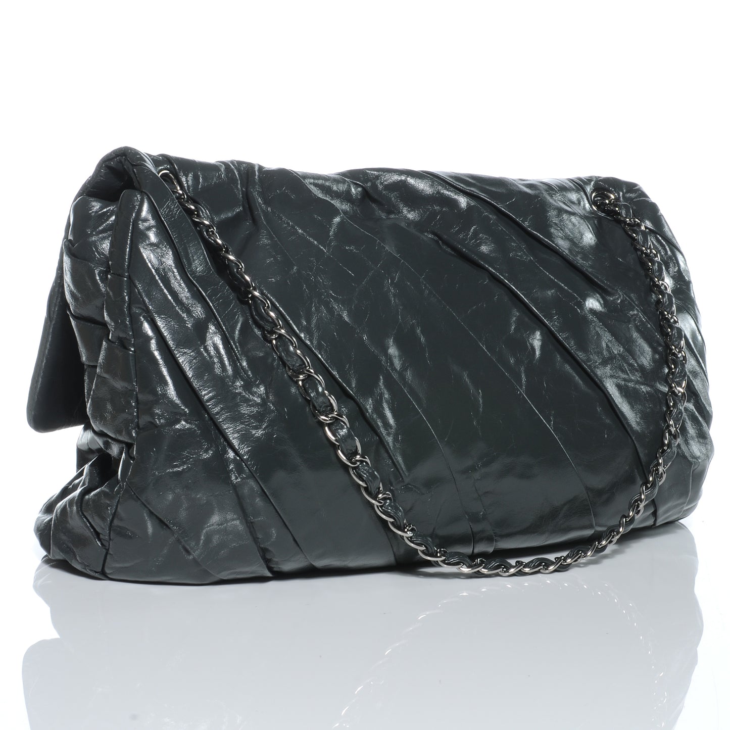 Glazed Calfskin Twisted Maxi Flap Grey