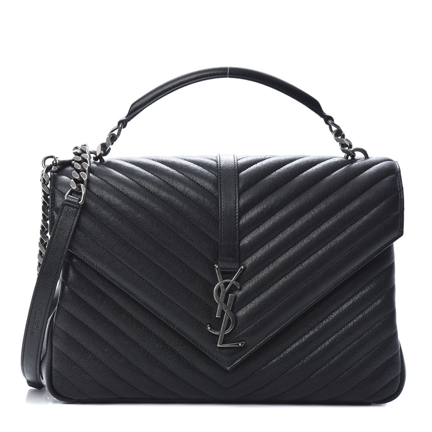 Sheepskin Matelasse Chevron Monogram Large College Satchel Black