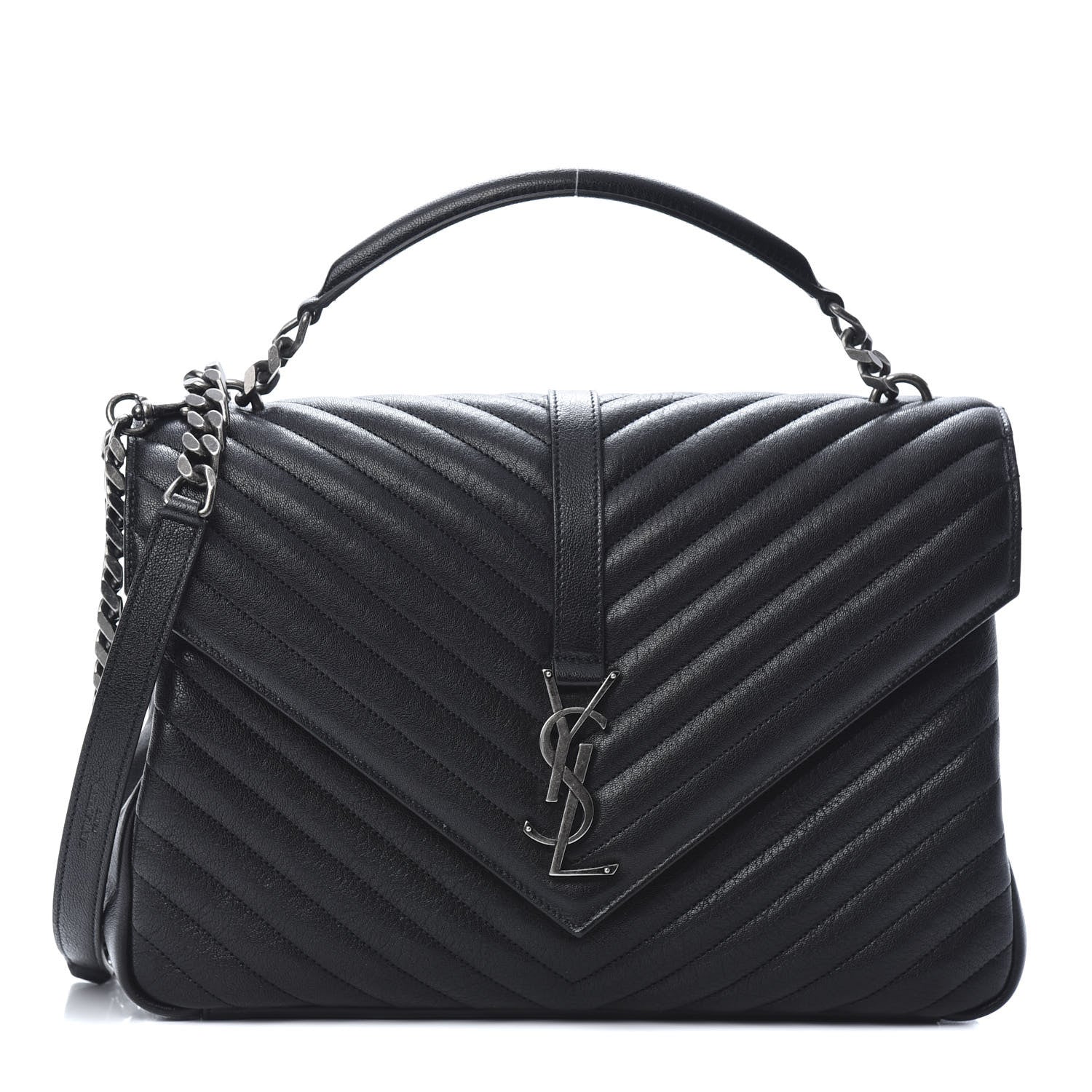 Saint Laurent Sheepskin Matelasse Chevron Monogram Large College Satchel Black 1 of 13