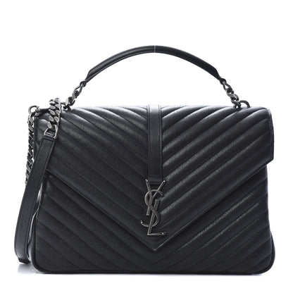 Saint Laurent Sheepskin Matelasse Chevron Monogram Large College Satchel Black 1 of 13