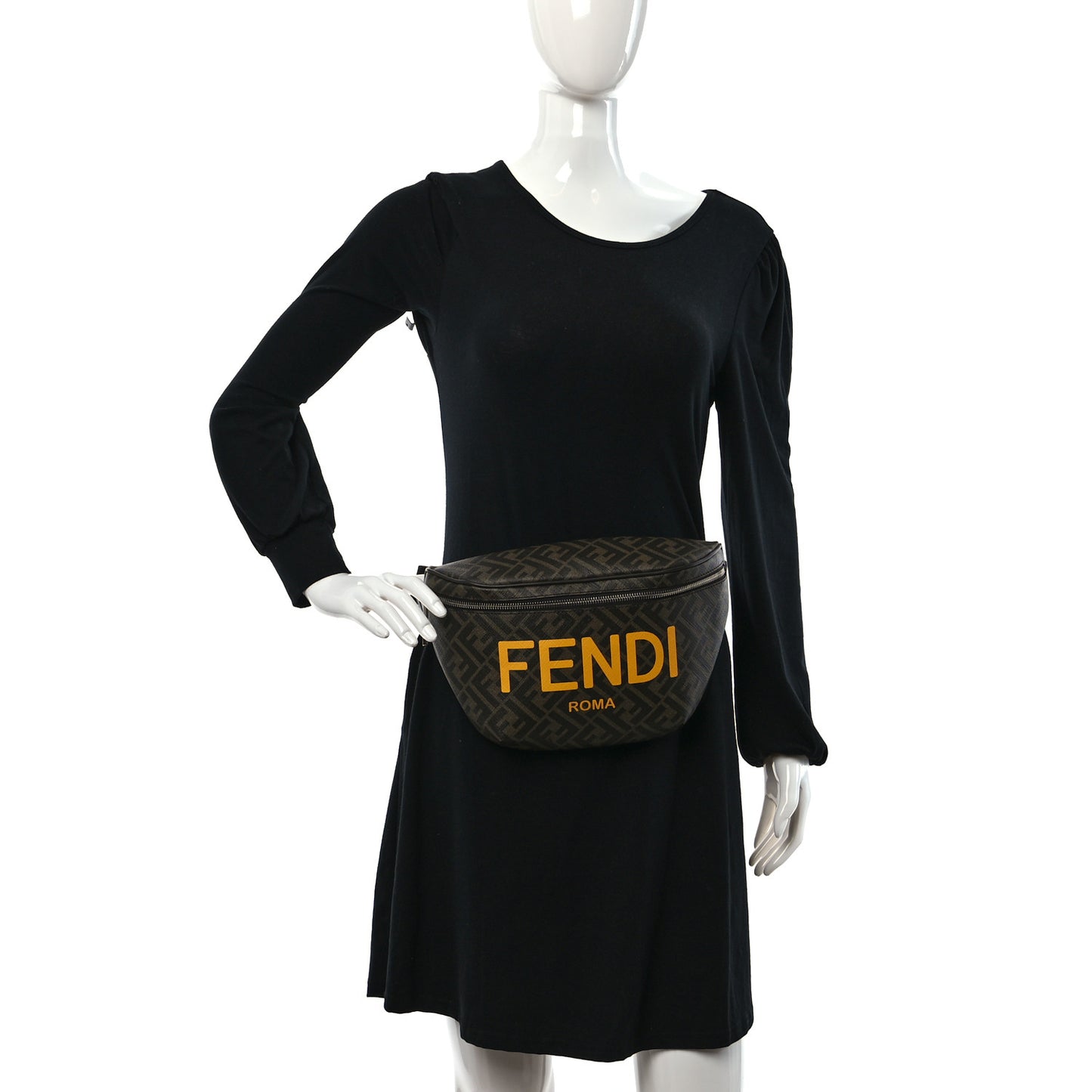 Shiny Glazed Fabric Vitello Cover FF 1974 Logo Belt Bag Black
