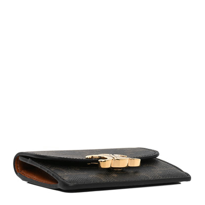 Celine Triomphe Canvas Calfskin Flap Card Holder Tan 4 of 8