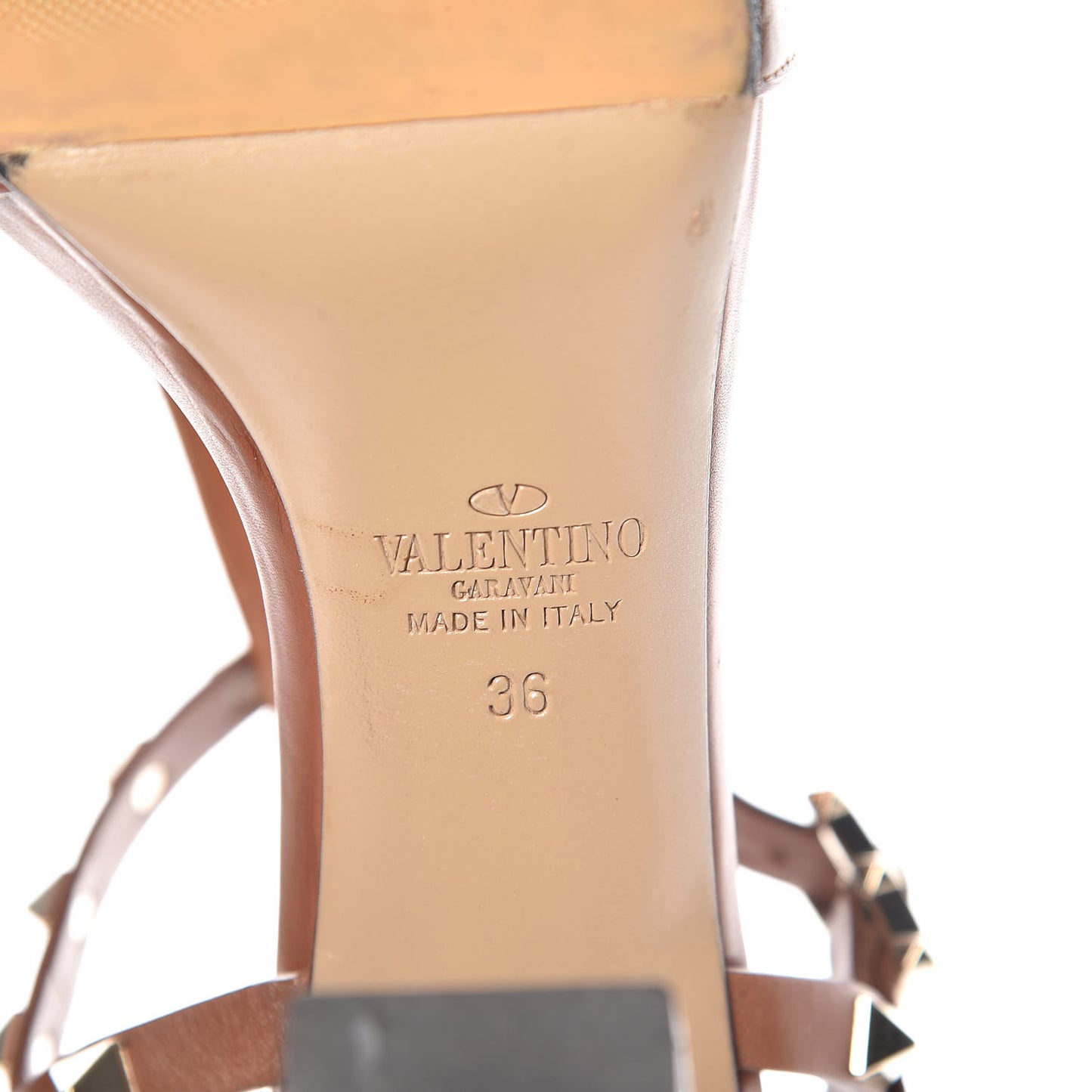 Grained Calfskin Rockstud Ankle Strap 5/105mm Sandals 36 Tobacco