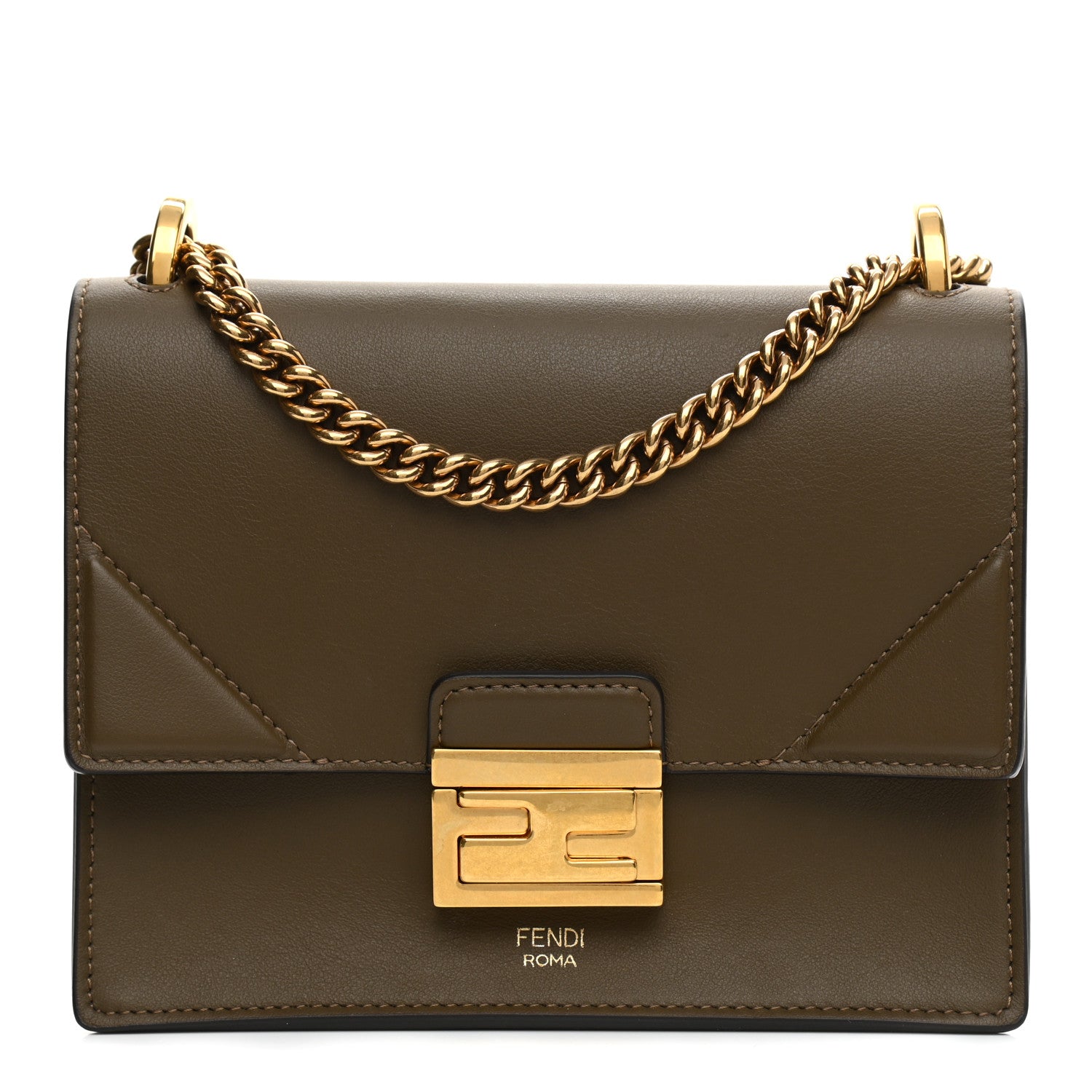 Fendi Vitello Grace Matte Small Kan U Shoulder Bag Wood 1 of 10