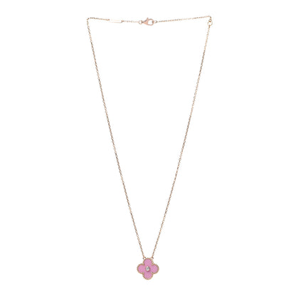 Van Cleef & Arpels 18K Rose Gold Diamond Pink Porcelain Vintage Alhambra Pendant Necklace 3 of 7