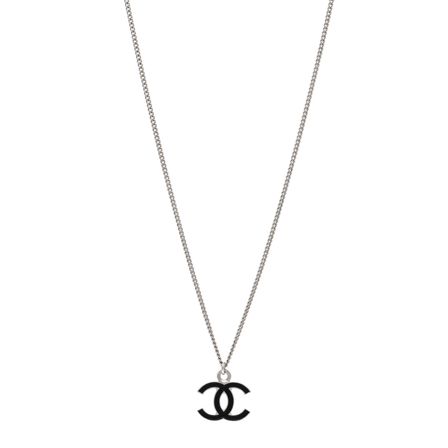 Chanel Enamel CC Pendant Necklace Black Silver 1 of 5