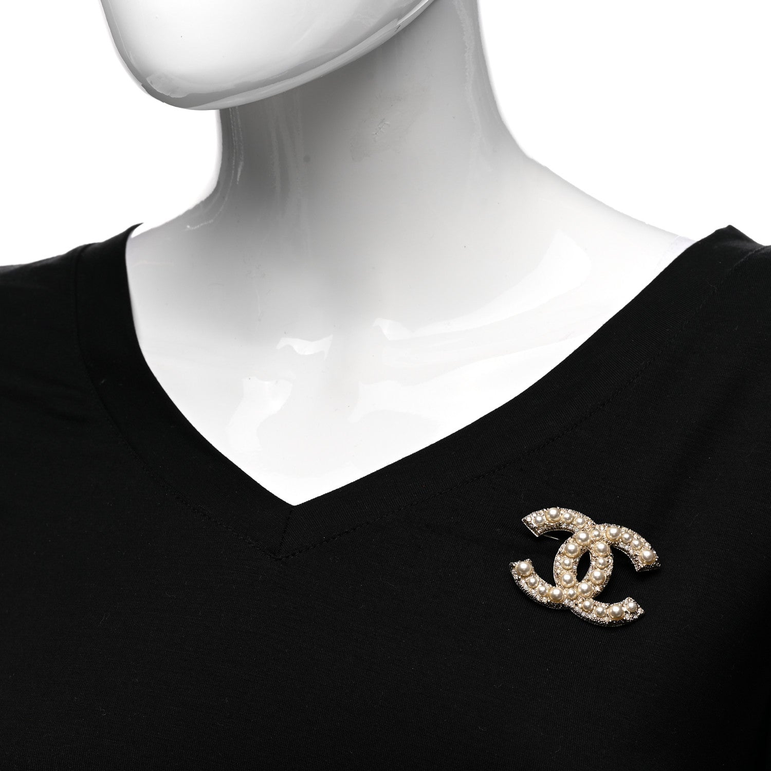Chanel Metal Crystal Graduated Pearl CC Brooch Gold 2 of 5