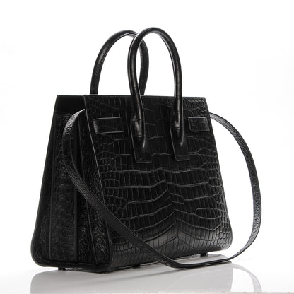Saint Laurent Calfskin Crocodile Embossed Small Sac de Jour Black 4 of 9