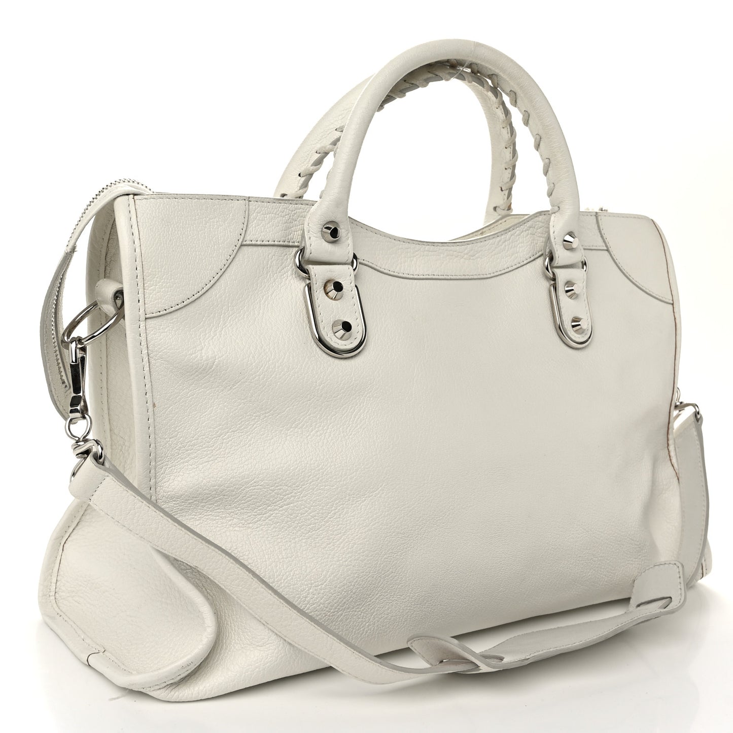 Chevre Silver Metallic Edge Hardware City White