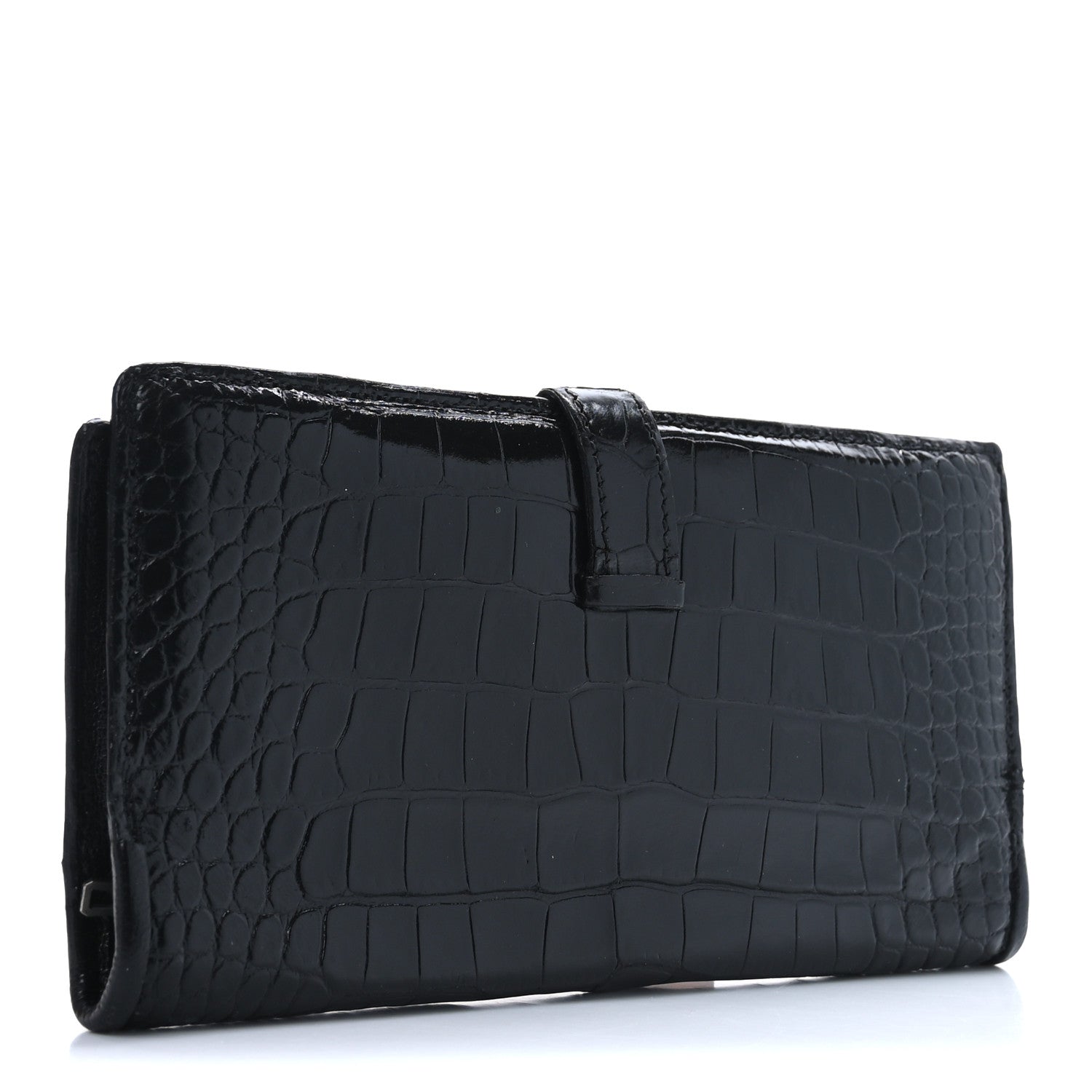 Hermes Shiny Alligator Bearn Gusset Wallet Black 3 of 11