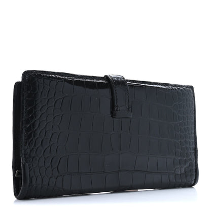 Hermes Shiny Alligator Bearn Gusset Wallet Black 3 of 11
