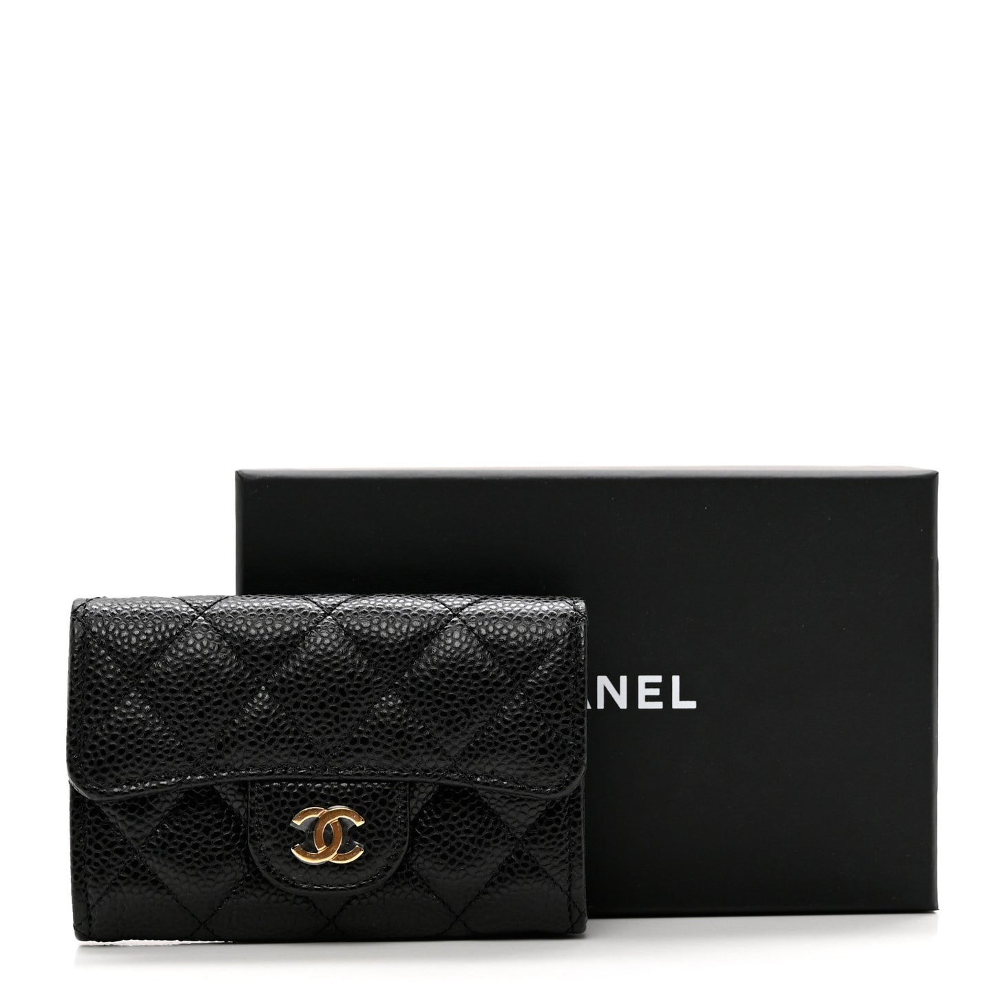 Caviar Quilted Flap Card Holder Wallet Black