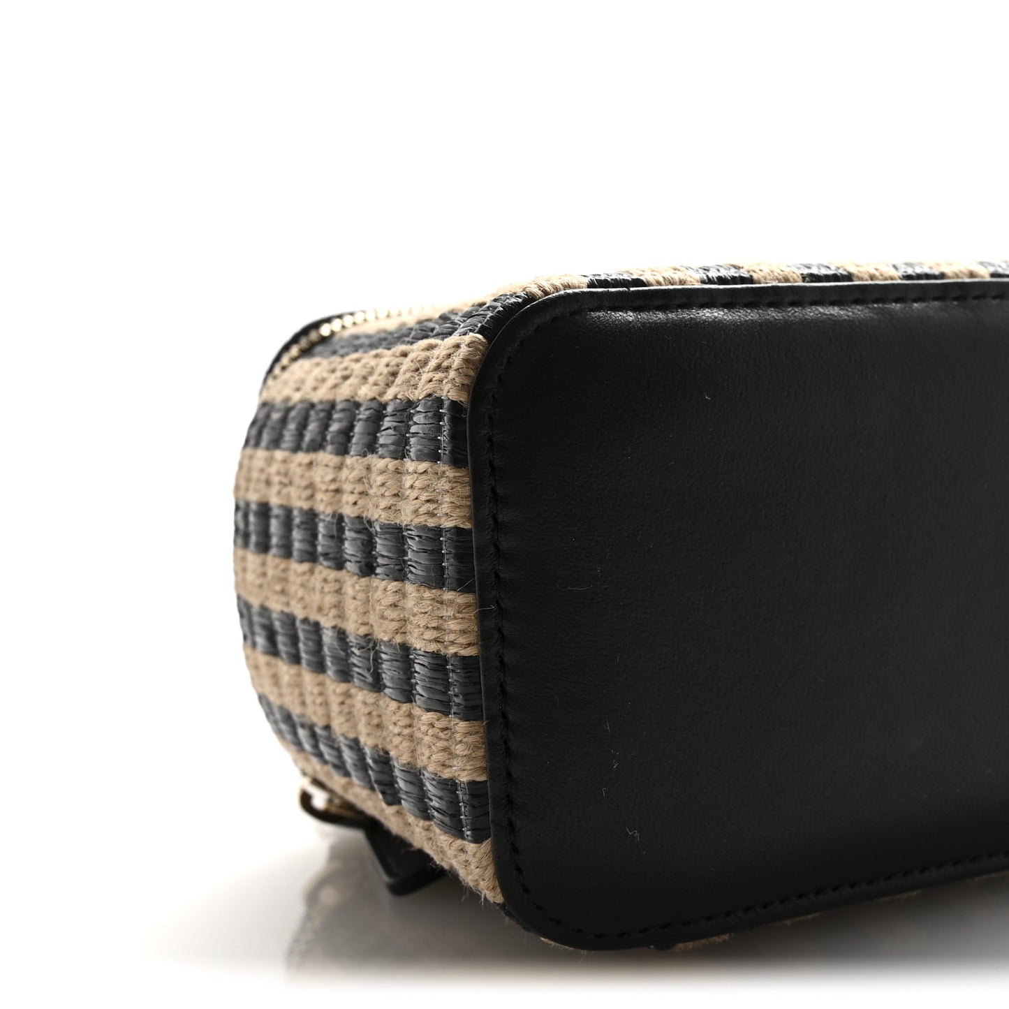 Raffia Jute Striped Small Vanity Case With Chain Black Beige