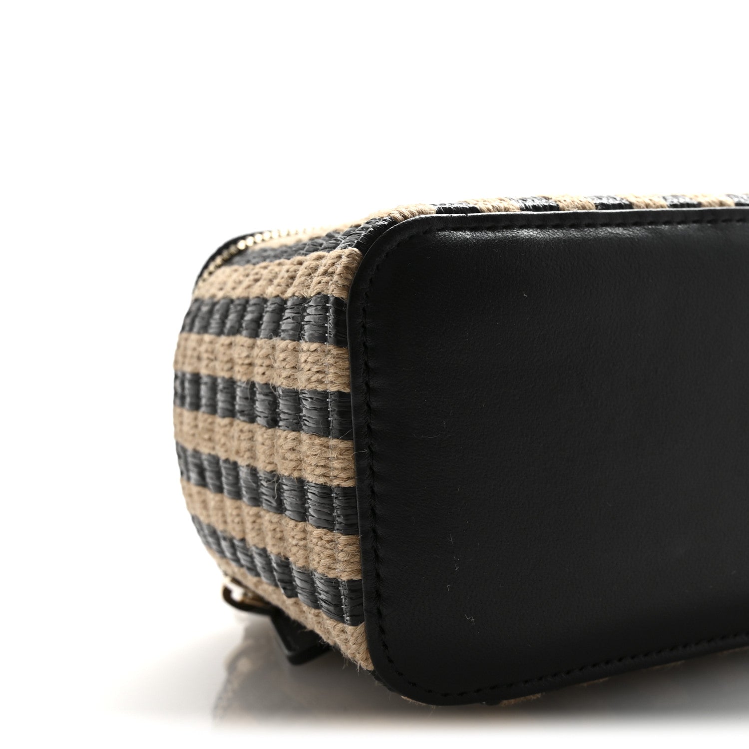 Chanel Raffia Jute Striped Small Vanity Case With Chain Black Beige 9 of 10