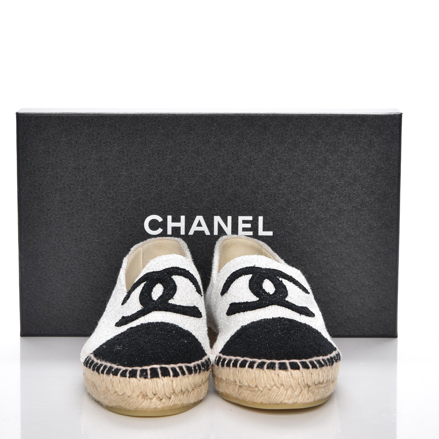 Chanel Fabric CC Espadrilles 37 Silver Black 10 of 10