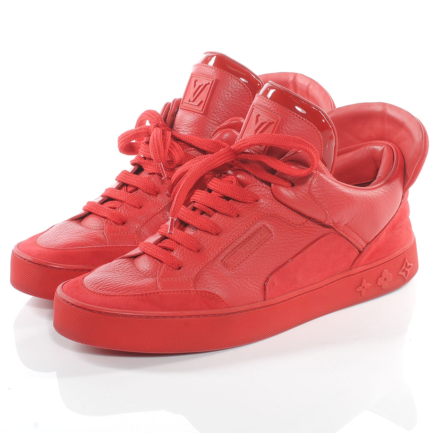 Louis Vuitton Leather Suede Don Sneakers 8.5 Red 3 of 6