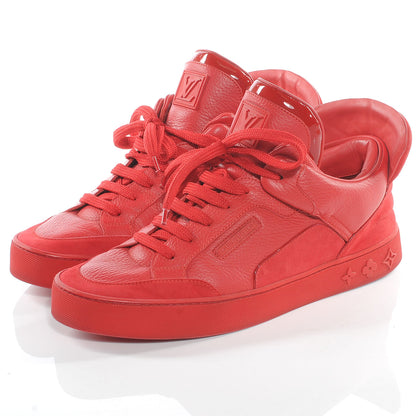 Louis Vuitton Leather Suede Don Sneakers 8.5 Red 3 of 6