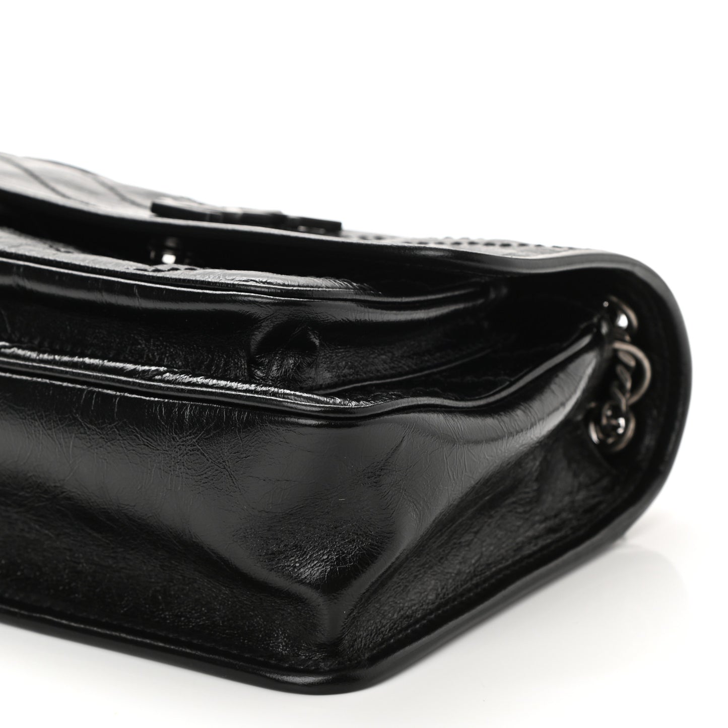 Crinkled Lambskin Matelasse Monogram Baby Niki Chain Satchel Black