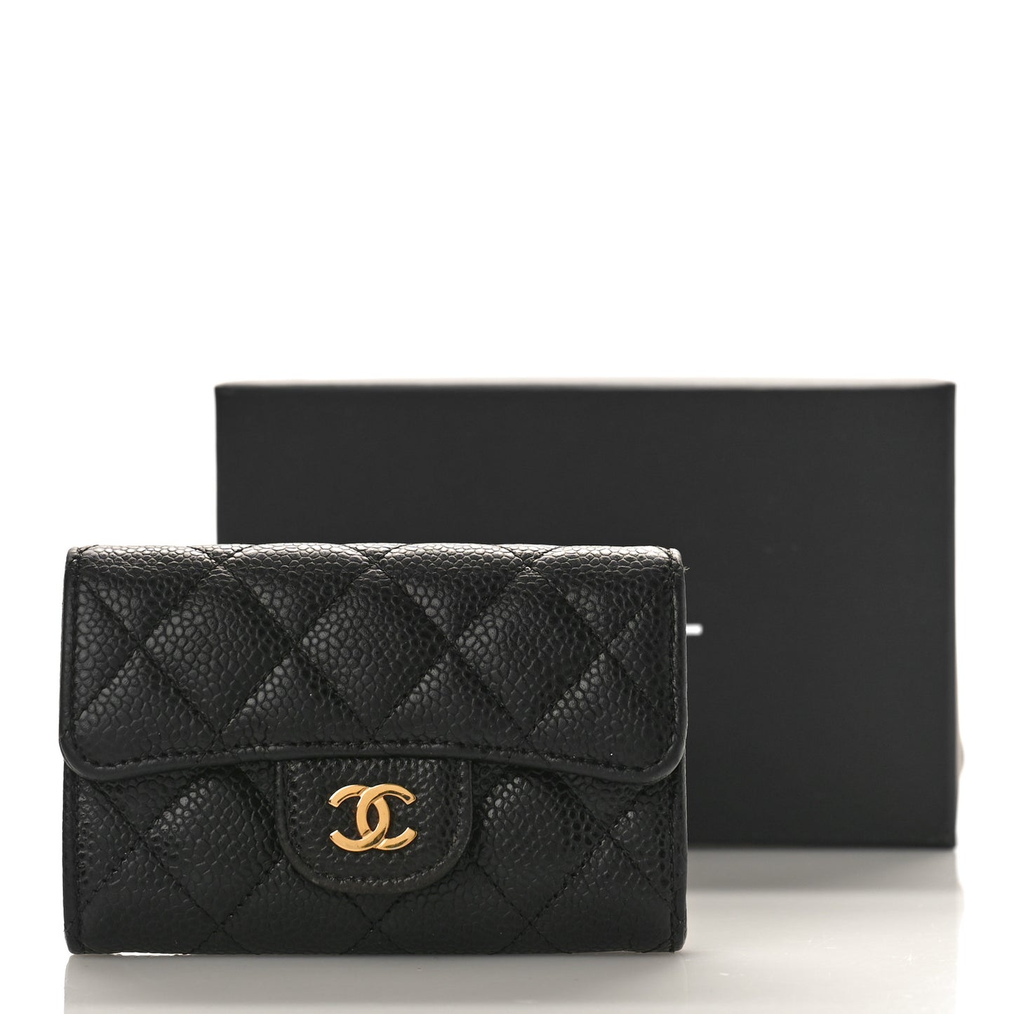 Caviar Quilted Flap Card Holder Black