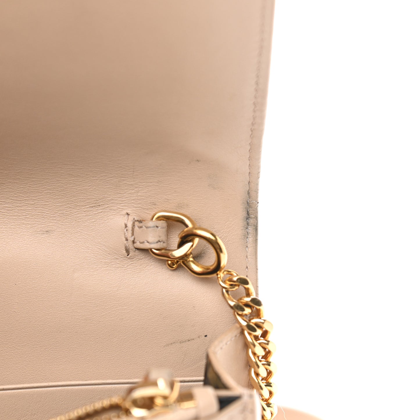 Smooth Calfskin Classic Monogram Kate Tassel Chain Wallet Light Natural
